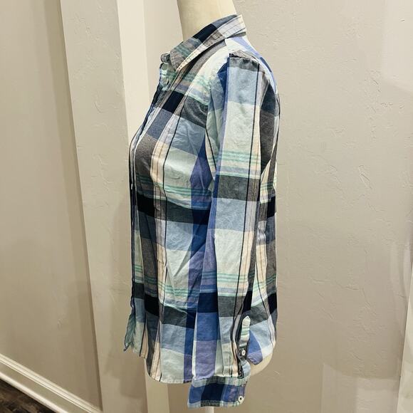 Talbots Top Womens XS Blue Gray Plaid Long Sleeve Button Casual (A0127) - Picture 2 of 6